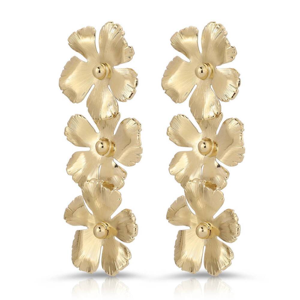 NEW EKLEXIC women's triple bloom drop earrings in gold